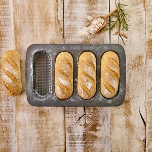 Brotbackzubehör RBV Birkmann Laib & Seele Mini-Baguetteblech Für 4 Stück 14
