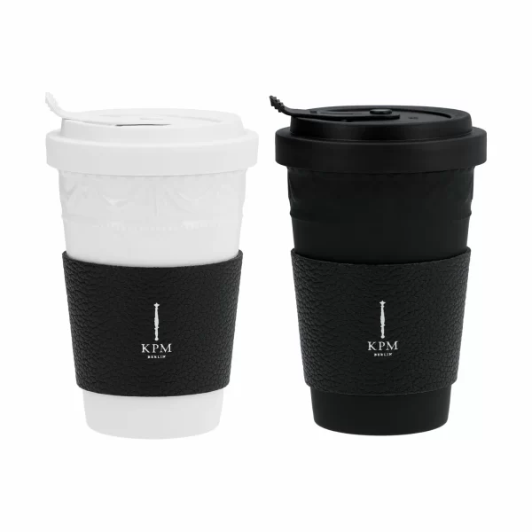 KPM – Berlin Geschirr-Sets KPM – Berlin Kurland To-Go Becher Set Black&White Mit Deckel & 2 Ledermanschetten 1