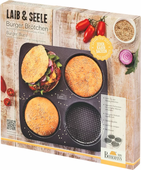 Brotbackzubehör RBV Birkmann Laib & Seele Burger Brötchen 4-fach 28x28x2,8cm 3