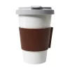 Porzellanbecher Dibbern Bone China Weiß Coffee-To-Go Becher Mit Brauner Lederbanderole 8