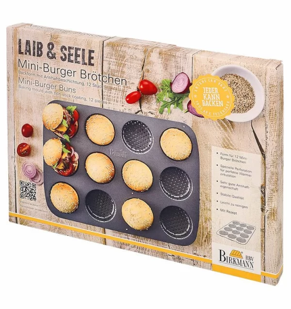 Brotbackzubehör RBV Birkmann Laib & Seele Mini-Burger Brötchen Blech 12-fach 5
